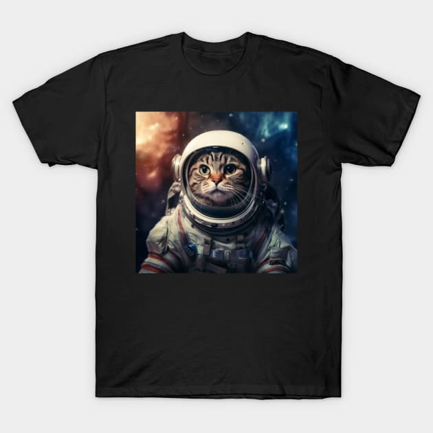 Astronaut Cat in Space - American Shorthair T-Shirt by Merchgard